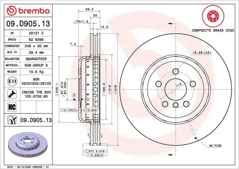BREMBO 09.D905.13 Ön Fren Diski resmi