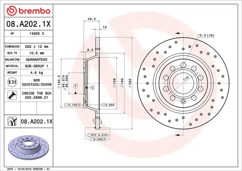 BREMBO 08.A202.1X Arka Fren Diski resmi