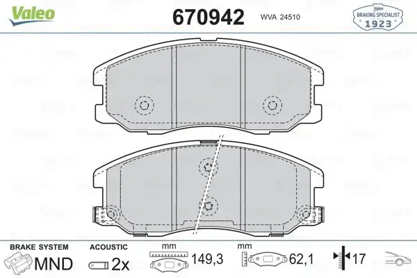 VALEO 670942 Ön Fren Balatası resmi