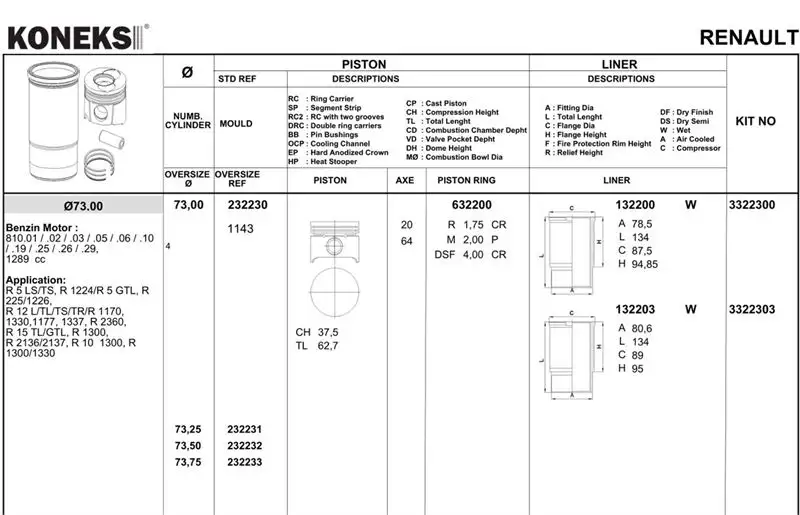 KONEKS 632200 Motor Segmanı (STD) 7701461060 resmi