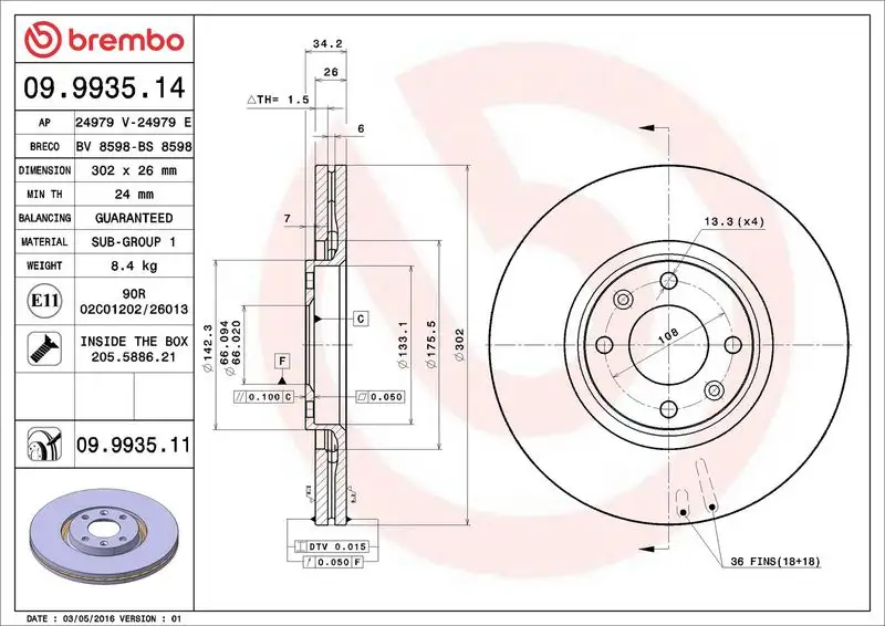 BREMBO 09.9935.14 Ön Fren Diski resmi