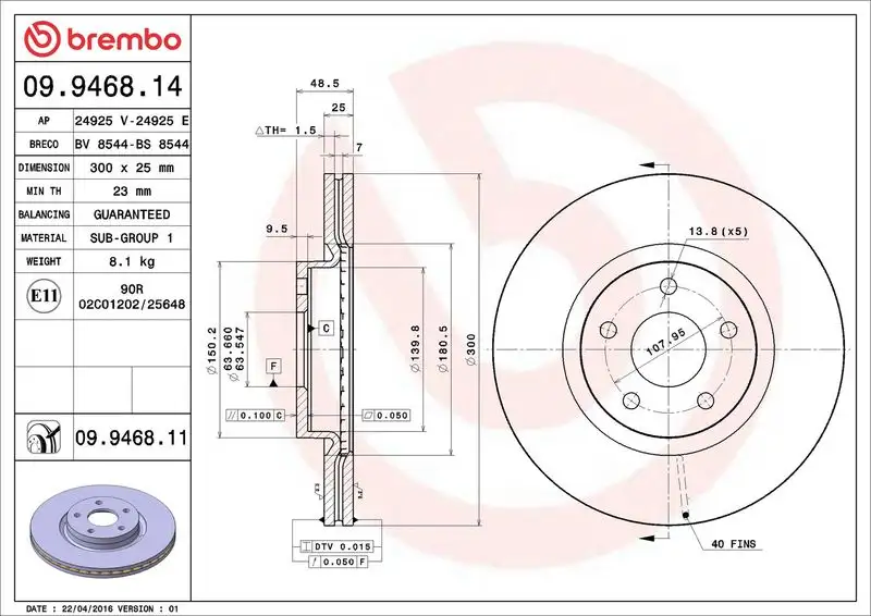 BREMBO 09.9468.11 Ön Fren Diski resmi