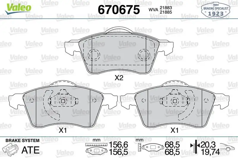 VALEO 670675 Ön Fren Balatası 7D0698151E resmi