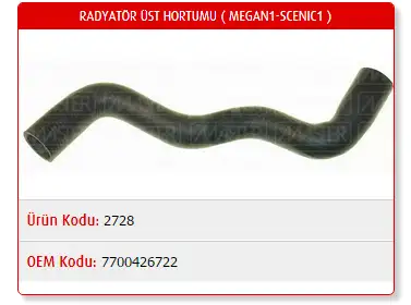 MASTER M2728 Radyatör Üst Hortumu 7700426722 resmi