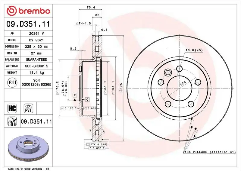 BREMBO 09.D351.11 Ön Fren Diski 65508030004 resmi