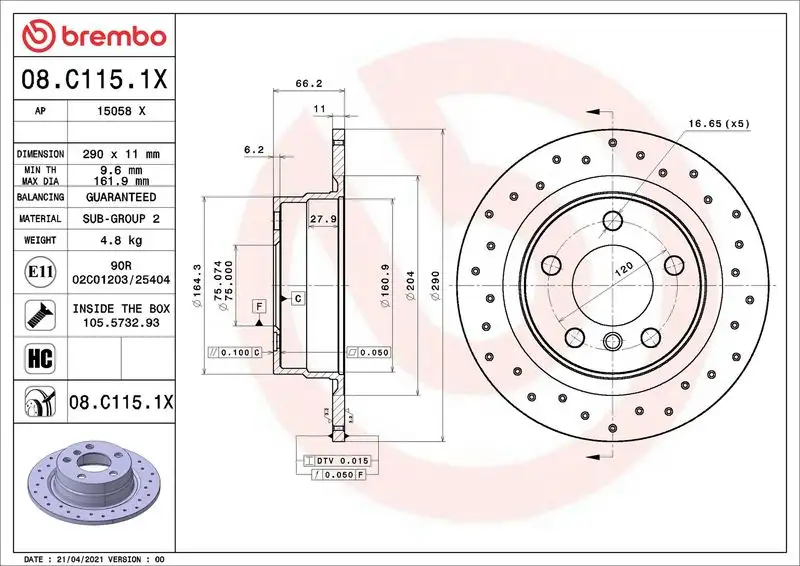 BREMBO 08.C115.1X Arka Fren Diski 34216792225 resmi