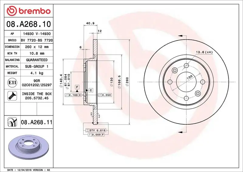 BREMBO 08.A268.10 Ön Fren Diski resmi