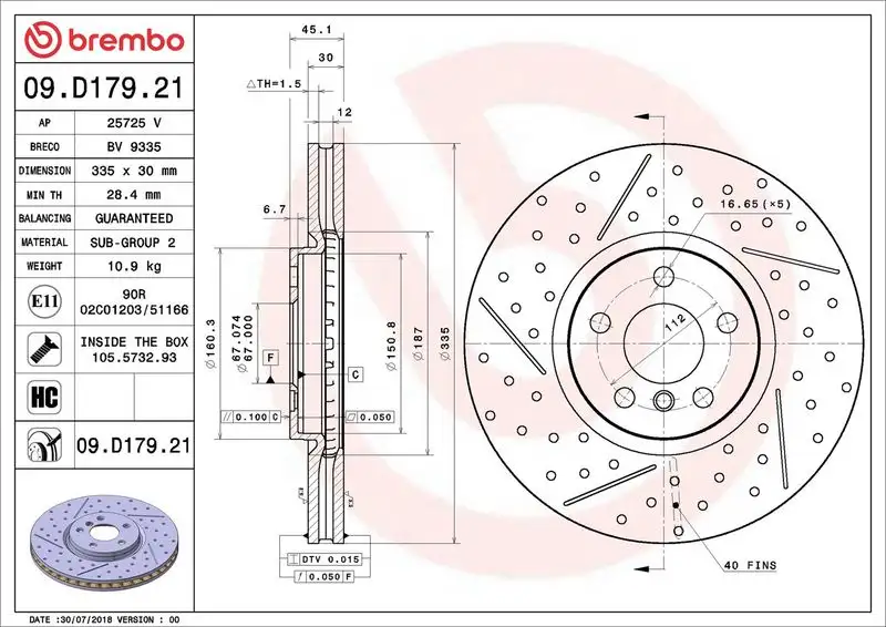 BREMBO 09.D179.21 Ön Fren Diski 34106864133 resmi