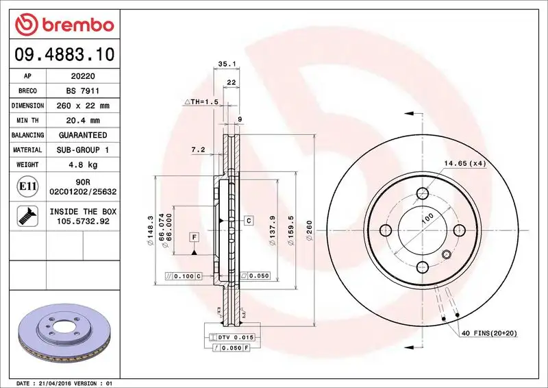BREMBO 09.4883.10 Ön Fren Diski resmi