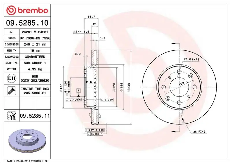 BREMBO 09.5285.11 Ön Fren Diski resmi