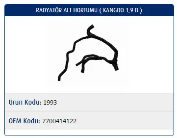 MASTER M1993 Radyatör Alt Hortumu 7700414122 resmi