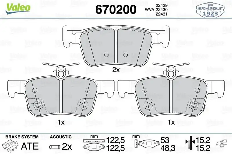 VALEO 670200 Arka Fren Balatası resmi