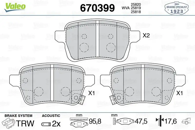 VALEO 670399 Arka Fren Balatası 77367914 resmi