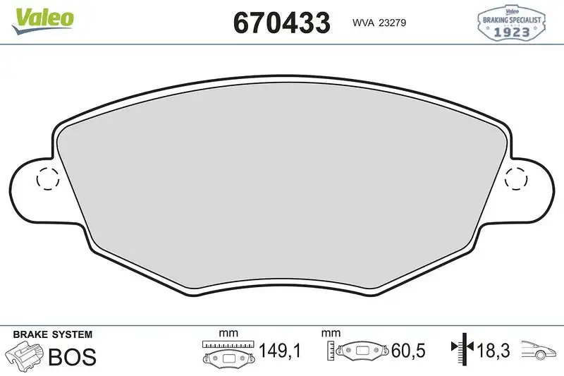VALEO 670433 Ön Fren Balatası resmi