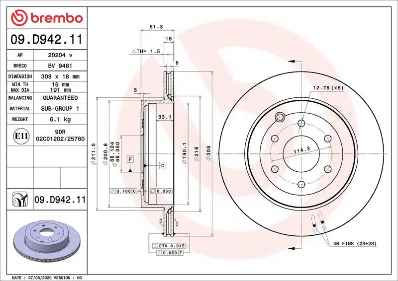 BREMBO 09.D942.11 Arka Fren Diski A4704230200 resmi