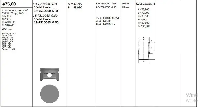 KING PISTONS 19-7510060 Piston Gömlek Segman (Set) resmi