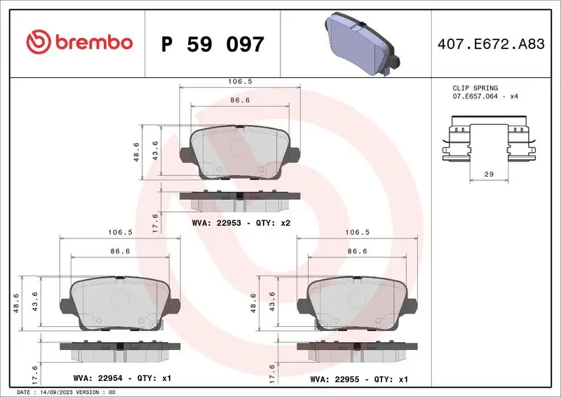 BREMBO P59097 Arka Fren Balatası resmi