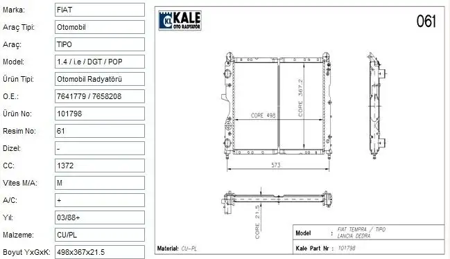 KALE 0114051PA Radyatör resmi