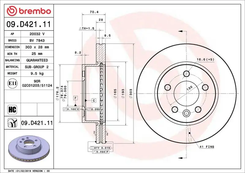 BREMBO 09.D421.11 Ön Fren Diski resmi