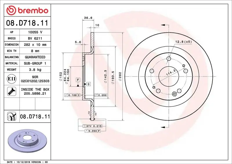 BREMBO 08.D718.11 Arka Fren Diski 42510TGNG00 resmi
