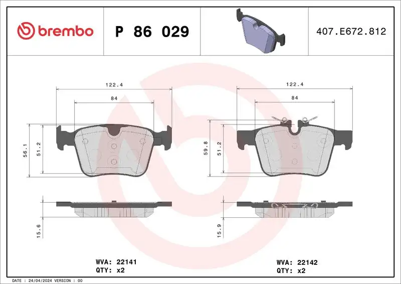 BREMBO P86029 Arka Fren Balatası resmi