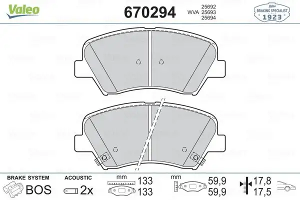 VALEO 670294 Ön Fren Balatası resmi