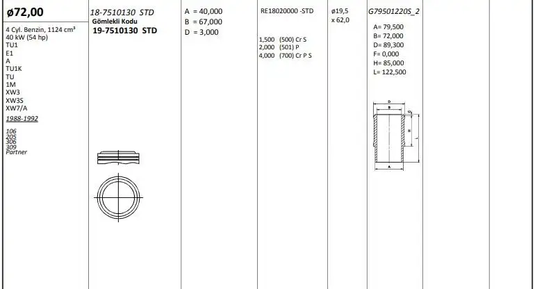 KING PISTONS 19-7510180 Piston Gömlek Segman (Set) resmi