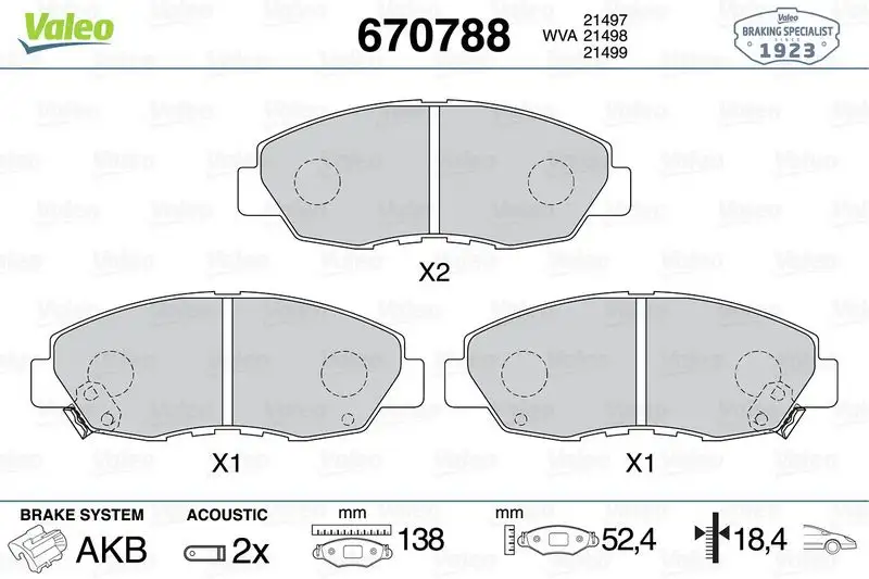 VALEO 670788 Ön Fren Balatası resmi