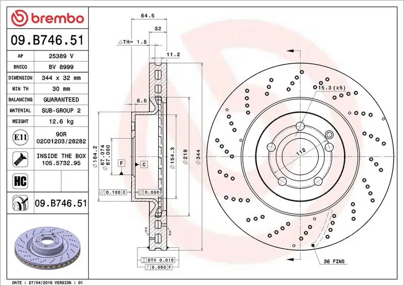 BREMBO 09.B746.51 Ön Fren Diski A0421151207 resmi