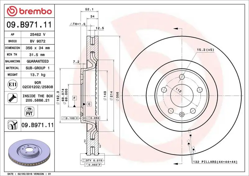 BREMBO 09.B971.11 Ön Fren Diski resmi
