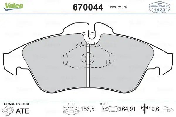 VALEO 670044 Ön Fren Balatası resmi