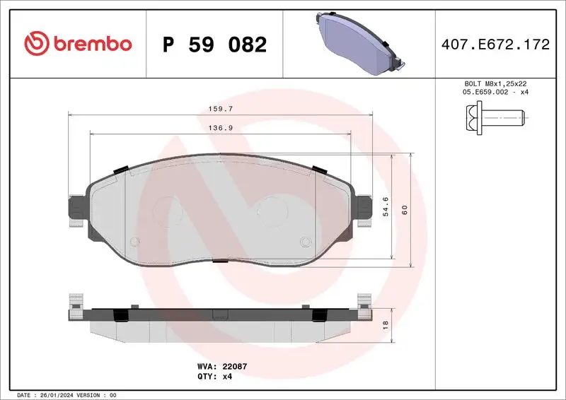 BREMBO P59082 Ön Fren Balatası resmi