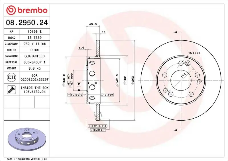BREMBO 08.2950.24 Ön Fren Diski A2014211212 resmi