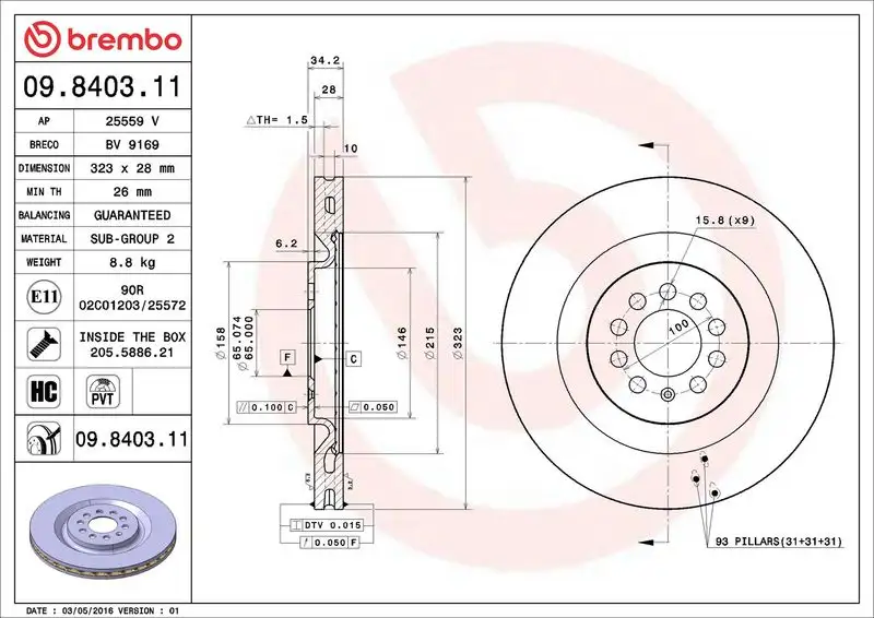 BREMBO 09.8403.11 Ön Fren Diski 1ML615301 resmi