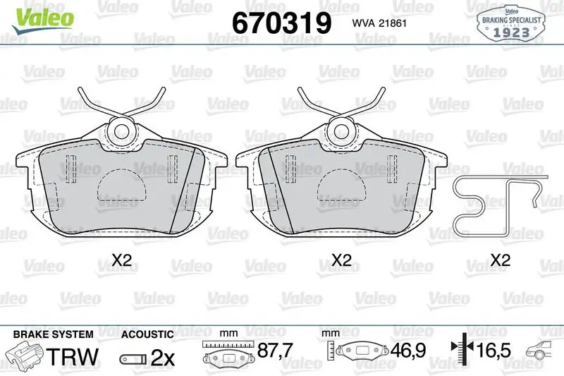 VALEO 670319 Arka Fren Balatası resmi