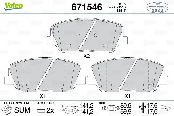 VALEO 671546 Ön Fren Balatası resmi