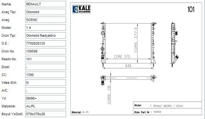 KALE 0519192AL Radyatör resmi