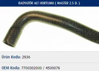 MASTER M2936 Radyatör Alt Hortumu 7700302000 resmi