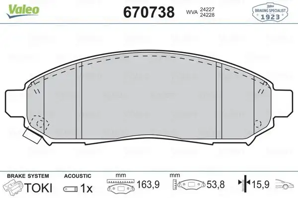 VALEO 670738 Ön Fren Balatası resmi