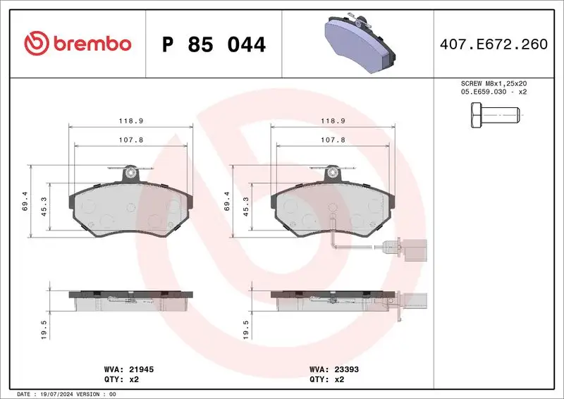 BREMBO P85044 Ön Fren Balatası resmi