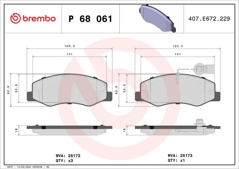 BREMBO P68061 Arka Fren Balatası resmi