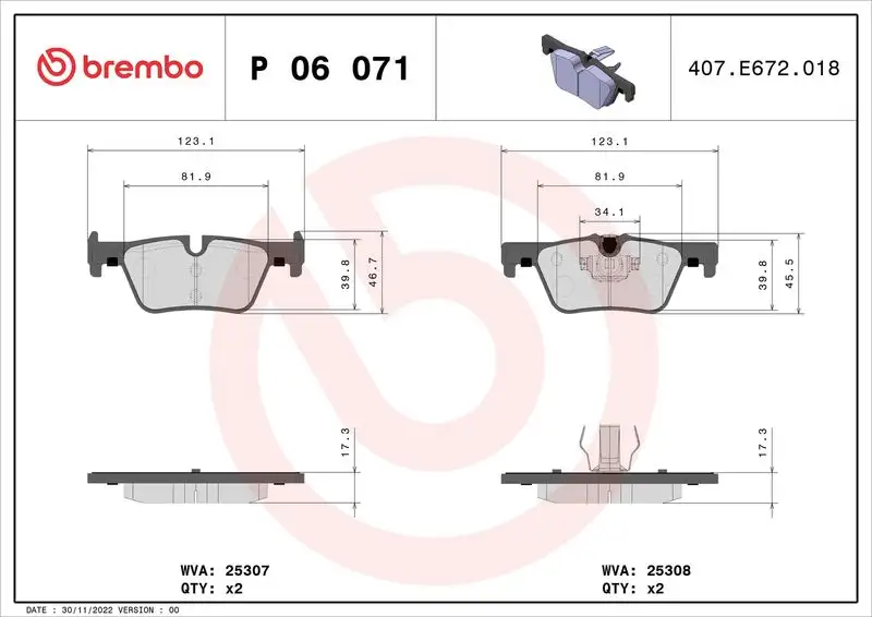 BREMBO P06071 Arka Fren Balatası resmi