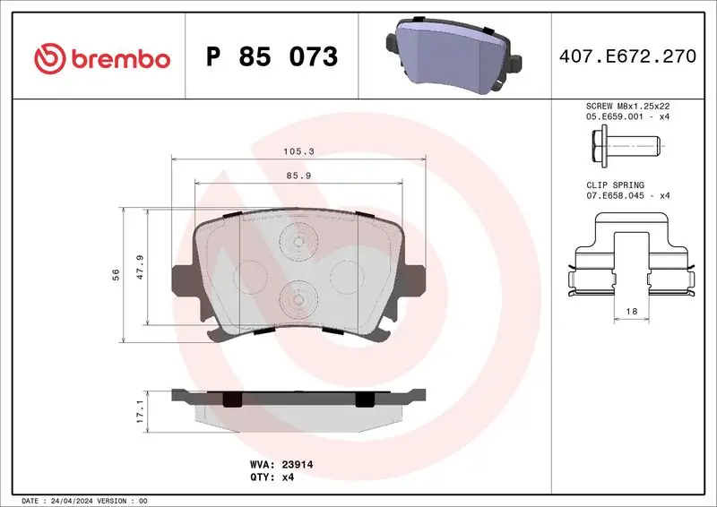 BREMBO P85073 Arka Fren Balatası resmi