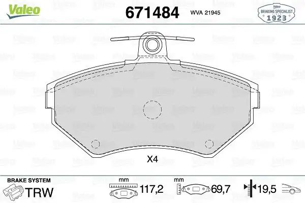 VALEO 671484 Ön Fren Balatası 8E0698151A resmi