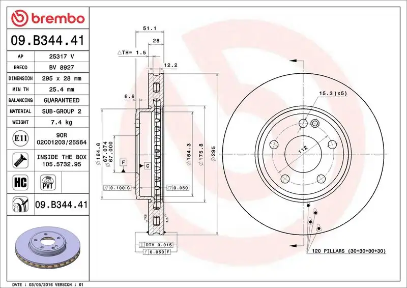 BREMBO 09.B344.41 Ön Fren Diski A2464210112 resmi