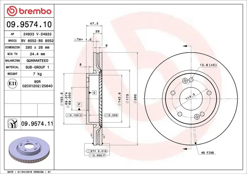 BREMBO 09.9574.10 Ön Fren Diski resmi