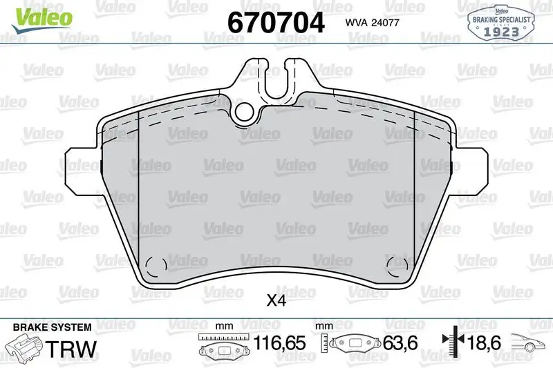 VALEO 670704 Ön Fren Balatası resmi