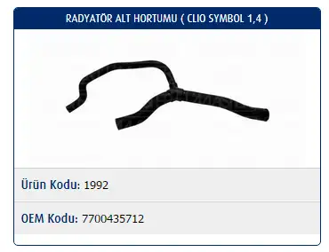 MASTER M1992 Radyatör Alt Hortumu 7700435712 resmi
