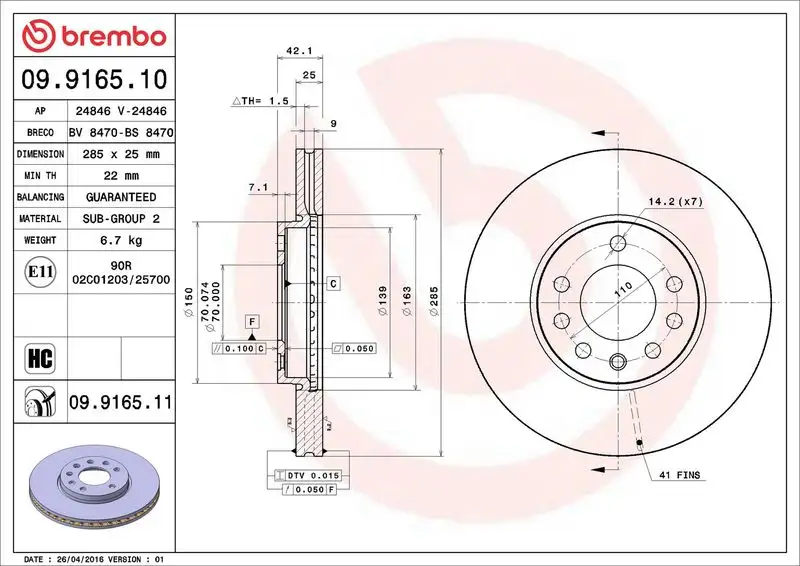 BREMBO 09.9165.10 Ön Fren Diski resmi