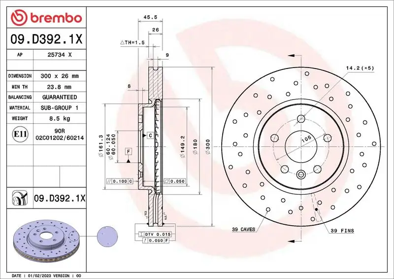 BREMBO 09.D392.1X Ön Fren Diski resmi